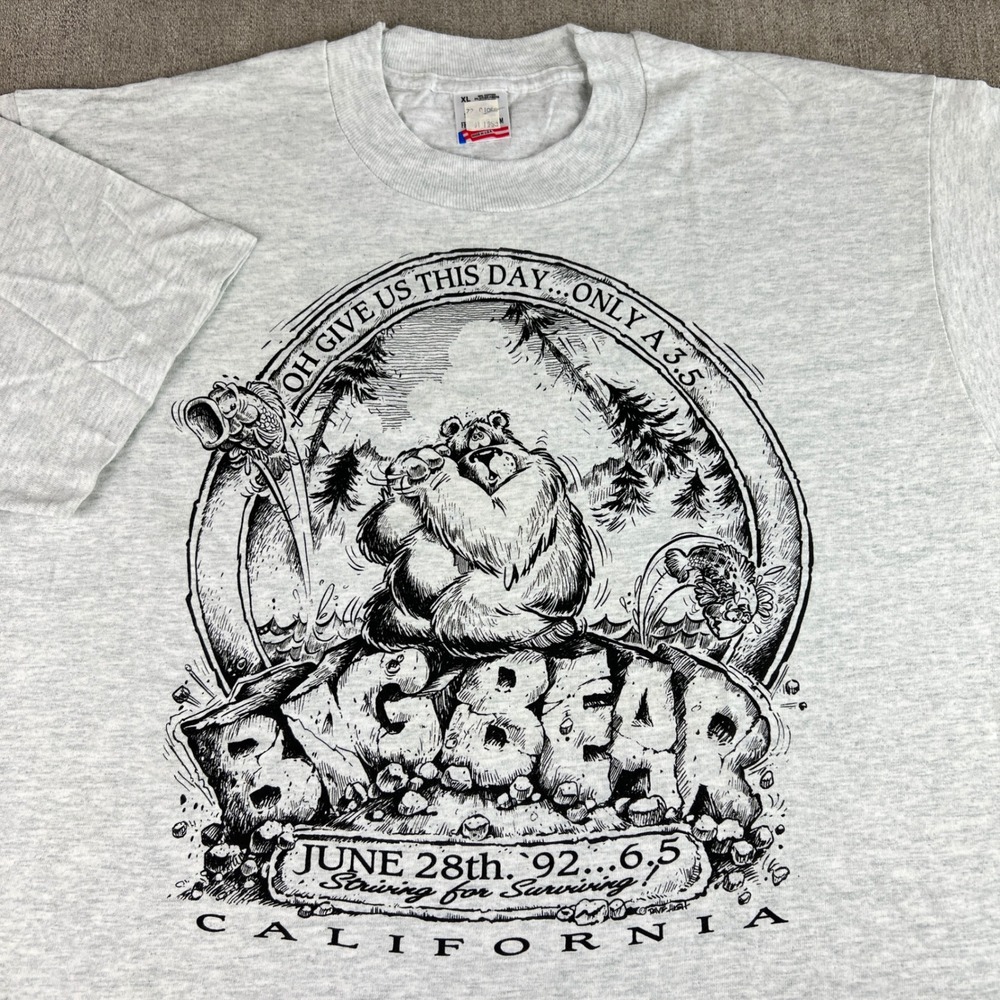 Vintage 1992‎ Big Bear California Earthquake T-Shirt Mens XL Gray Graphic